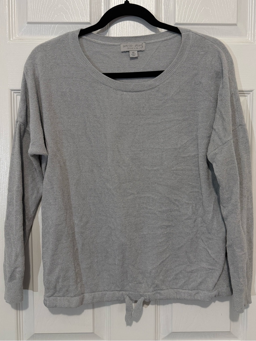 Barefoot Dreams Cozy Chic Ultra Light Blue-Gray Scoop Neck Tie-Hem Sweater